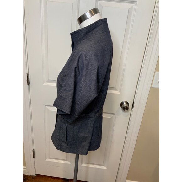 BCBG Max Azria Blue Denim Short Sleeve Zip-Up Jacket, Size Small - Picture 3 of 5